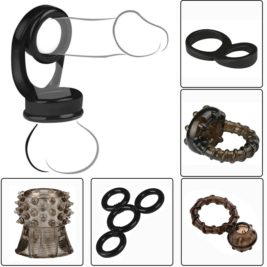 

6 Types Penis Erection Rings Lock Ejaculation Delay Rubber Cock Rings Elasticity Male Chastity Device Toys for Men