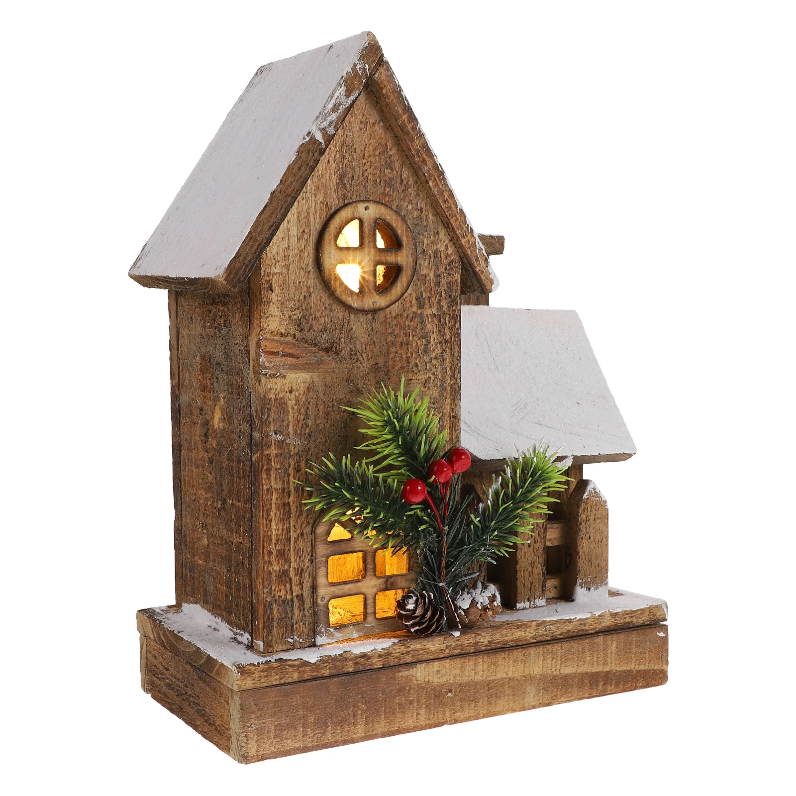 

Snow House Decoration Christmas Tabletop Sculpture Small Adornment Xmas Craft Mini Desktop Ornament Wood Wooden