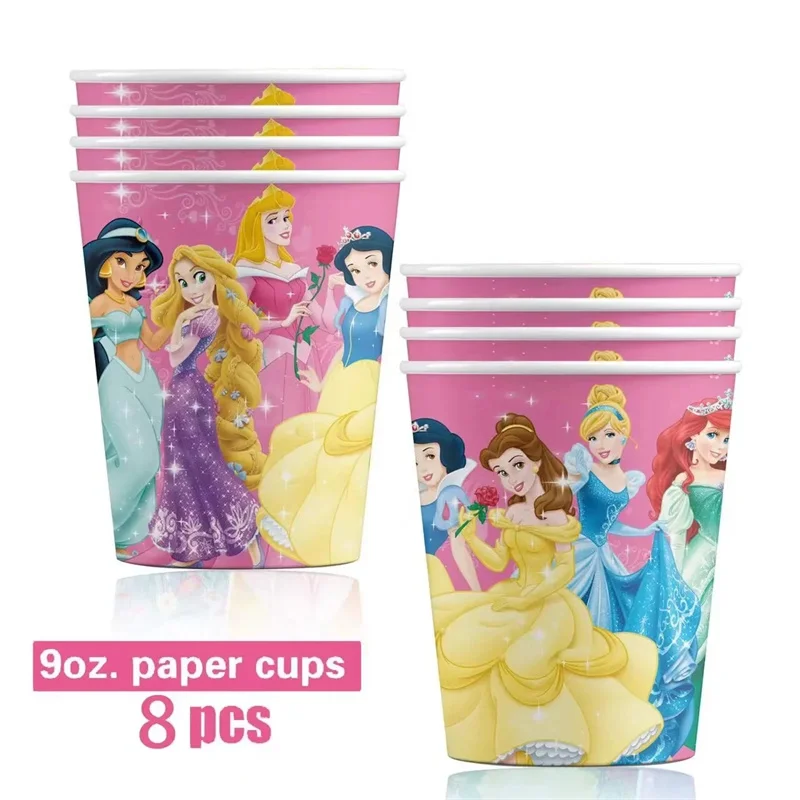 New Disney Princess Birthday Party Decoration Tableware Cup Plate Balloon Princess Birthday Backdrop Style Event Party Supplies