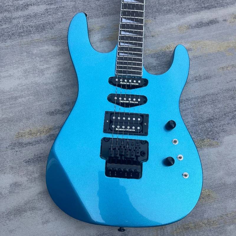 Metallic Light Blue Electric Guitar Mixed Single Humbuckers Double Lock Tremolo Modern Heavy Metal Solid Body Free Shipping