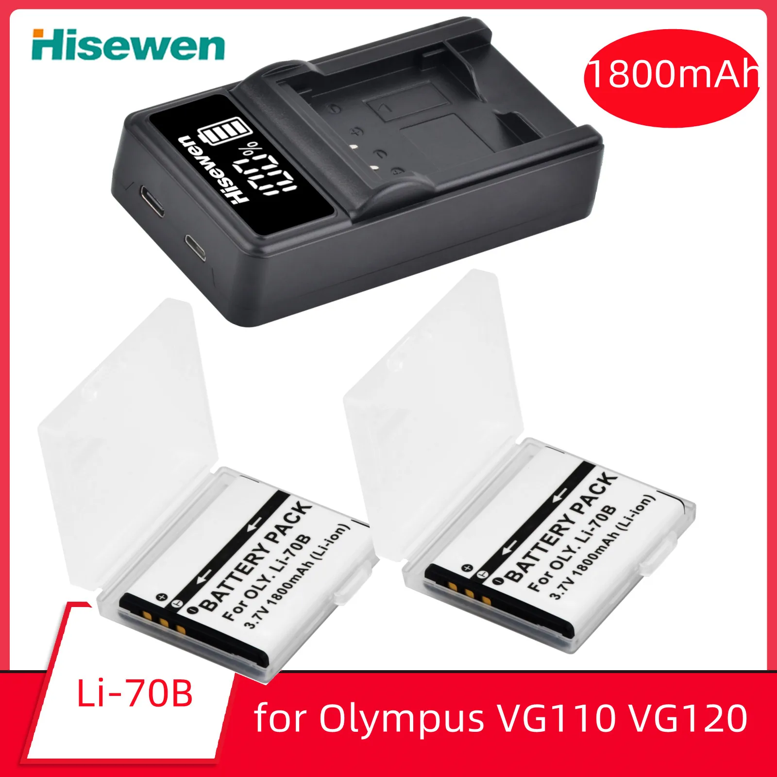 Li-70B Li 70B Battery and LED USB Charger for Olympus VG110 VG120 VG-140 VG-160 X-940 D-715 FE-4020 FE-4040 FE5040 VR-130 D-705
