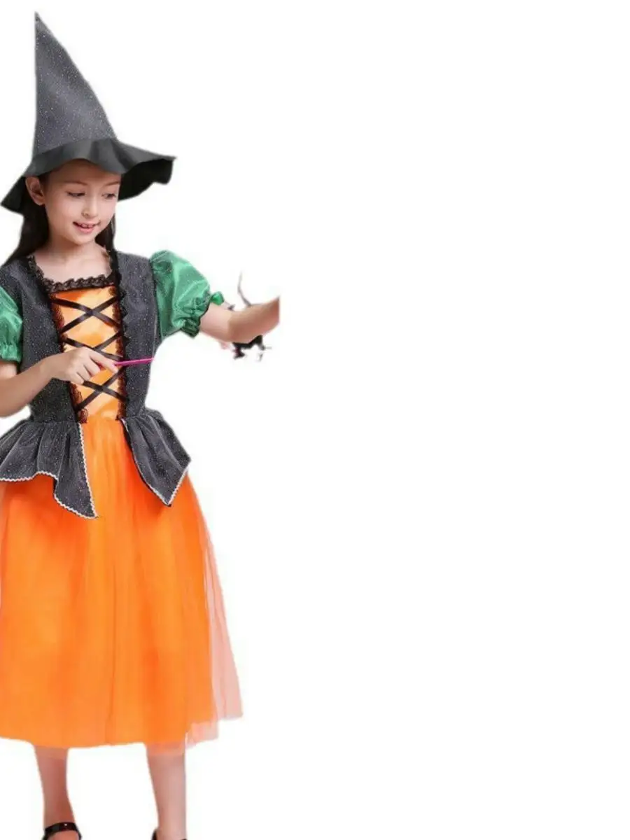 New 2025 Children's Cosplay loween Costume Anime Witch Role-plang Clothing PU Material Spring Season Ladies Faion