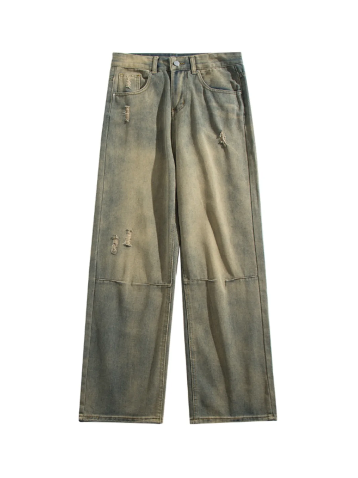 

Trendy Yellow Mud Color Men's Jeans Loose Wide Leg Pants Retro Waed Straight Leg Floor-Length Casual Trousers