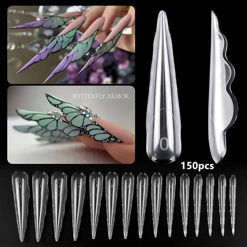 Innovative Butterfly Nail Dual Forms 150pcs Extended Length 15 Sizes Reusable Gel Extension Molds For Nail Art Professional