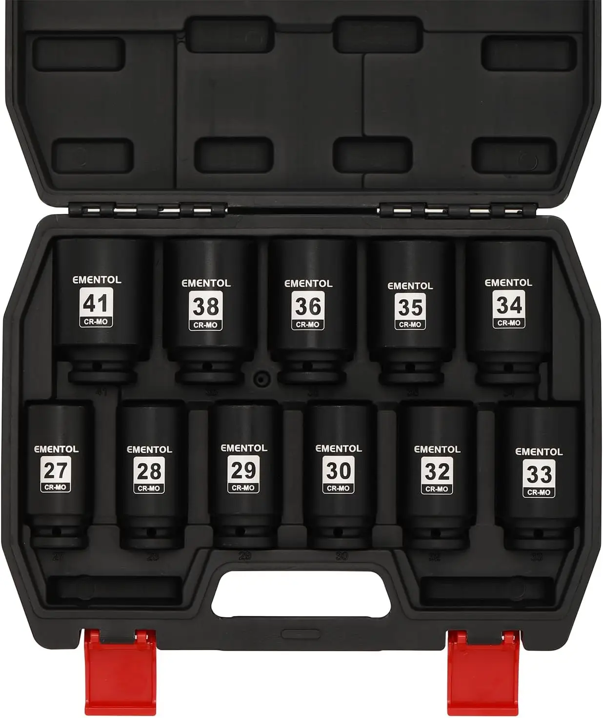 

1/2" Drive Spindle Axle Nut Impact Socket Set 11Pcs CR-MO 6 Point Metric Deep Sockets 27-41mm with Storage Case