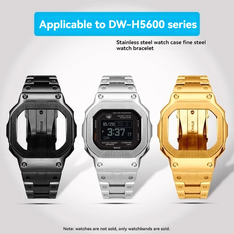 Pulseira de relógio de aço inoxidável sólido + moldura para Casio G-SHOCK DW-H5600 DWH5600 |   Monitor de taxa |   Pulseira de metal de reposição