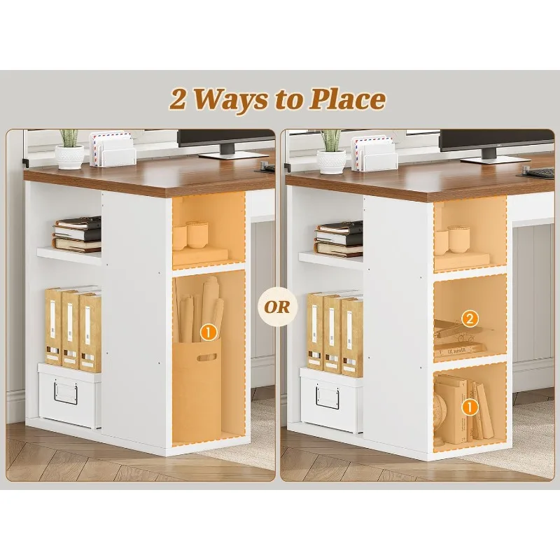 مكتب كمبيوتر Farmhouse مقاس 96.5 بوصة مع أدراج، مكتب منزلي لشخصين، مكتب ألعاب مزدوج مع أرفف تخزين، طويلان