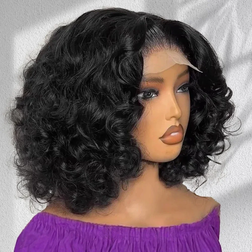 

Body Wave Short Bob 13x4 Lace Frontal Wigs 100% Human Hair Brazilian Remy Transparent 4x4 Lace Front Loose Wave NaturalBlack Wig