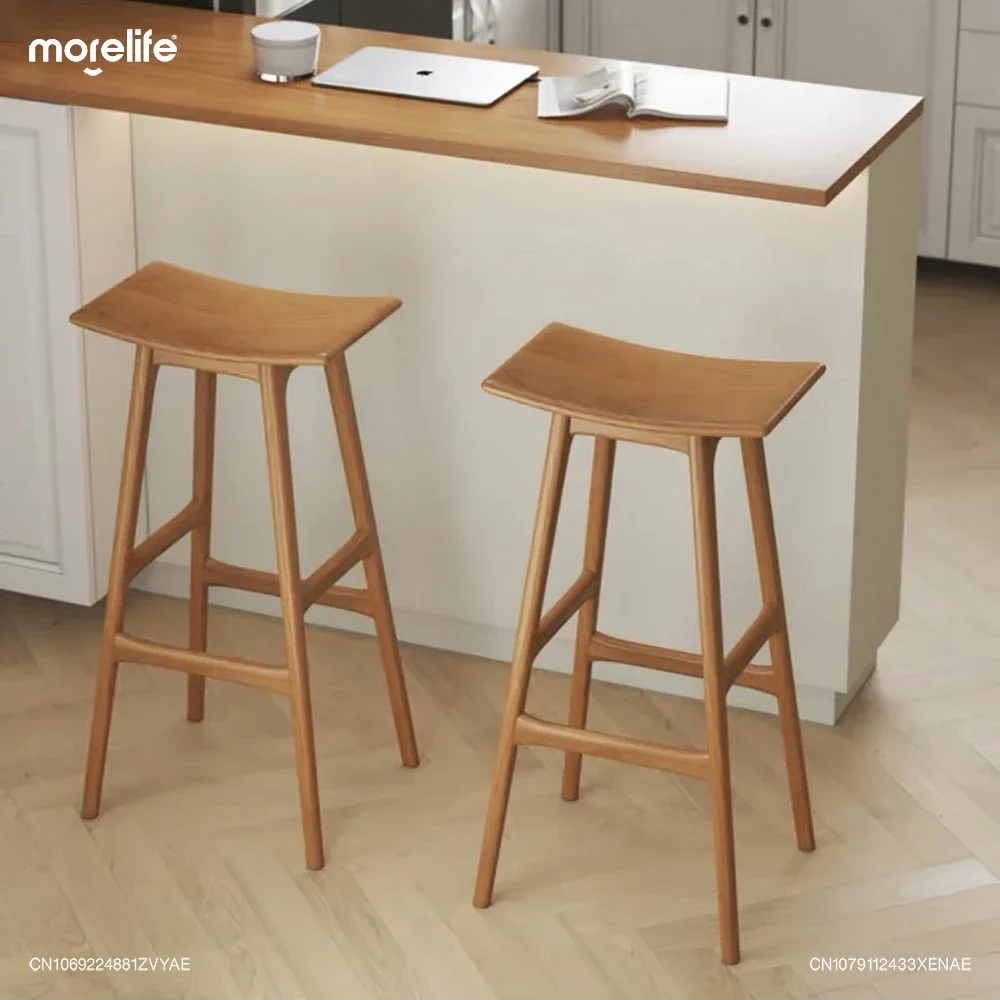 

Nordic White Wax Solid Wood Leisure Bar Stools Simple High Footed Stool Restaurant Stool Island Table Dining Chair Furniture