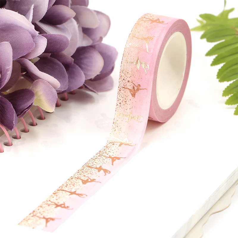 New 1PC 15mm*10m Foil Floral Ballet Pink Decorative Washi Tape Scrapbooking Masking Tape School Office Supply washi tape sticker