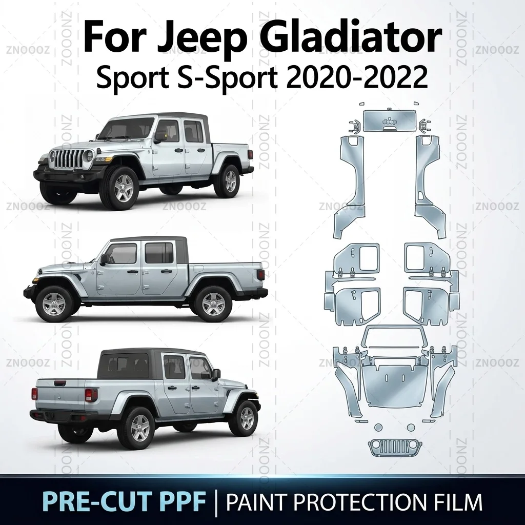For 2020-2022 Jeep Gladiator Sport S-Sport 8.5Mil Precut PPF Paint Protection Film Full Vehicle Clear Bra Self Healing
