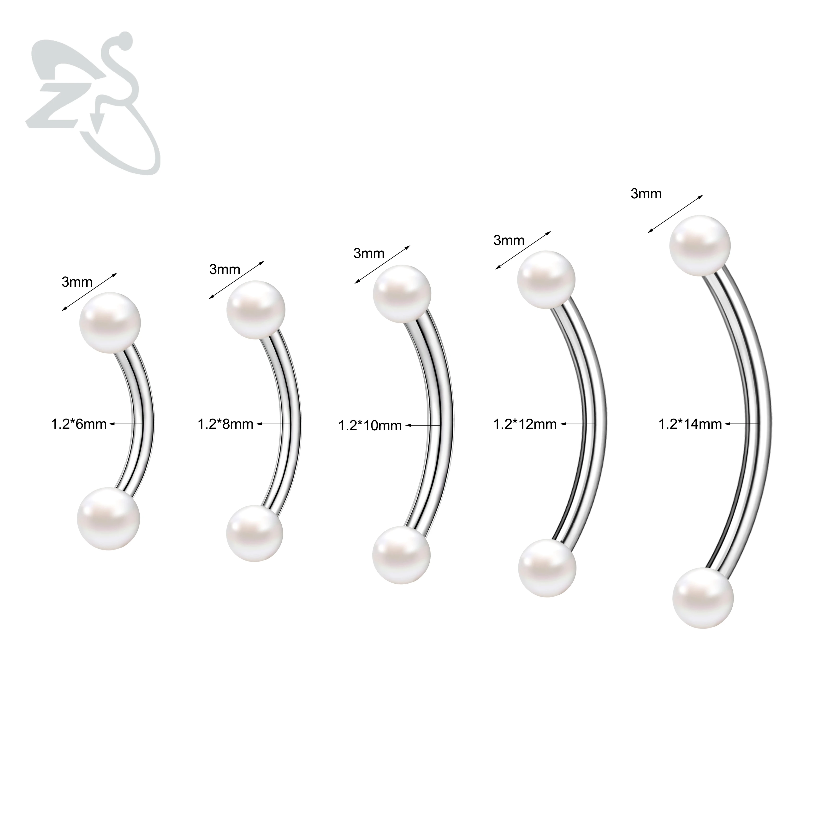 ZS 1 PC 16G Stainelss Steel Eyebrow Piercing For Women Men White Pearl Curved Eyebrows Ring Lip Belly Piercings Jewelry 6MM-14MM