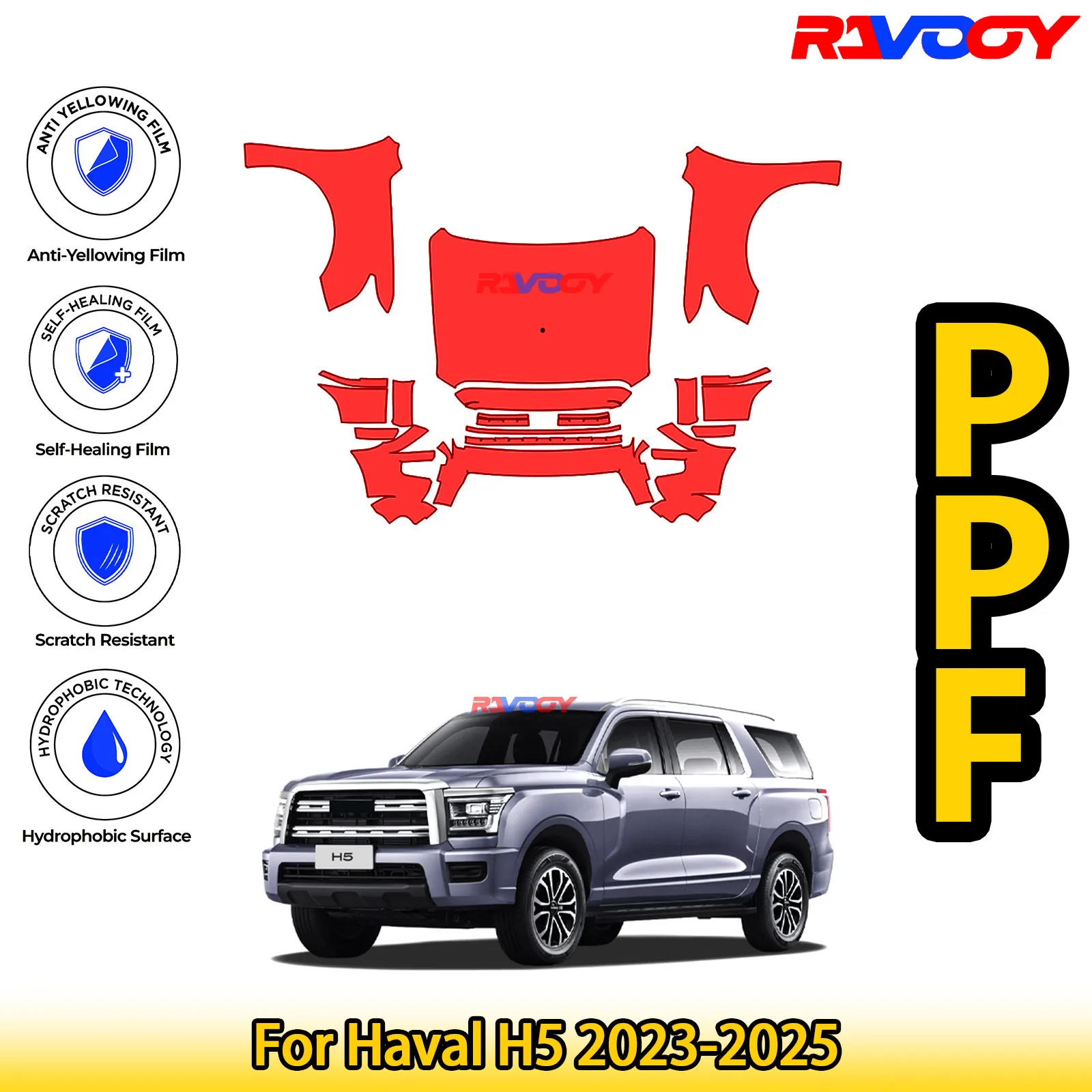 

For Haval H5 2023-2025 Glossy Matte Black Precut front PPF Kit Paint Protection Film