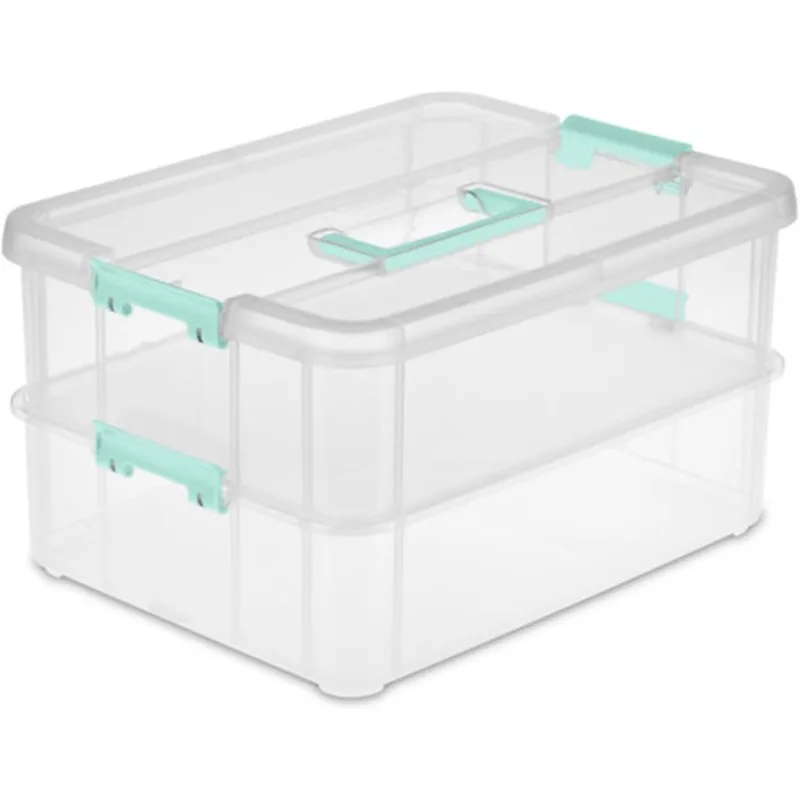 4 Pack Stackable Storage Bins, 2 Layers, Latching Lids, Stack and Carry, Clear