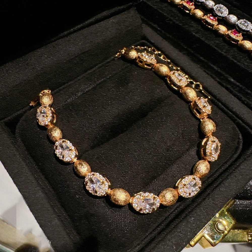 Vintage zircon colored gems red gem brushed bracelet luxury hand chain for women