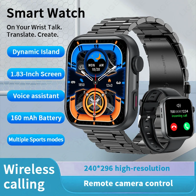 

LIGE Fashion 1.83" HD Screen Smart Watch For Men Women Bluetooth Call Sports Fitness Heart rate Blood Oxygen Monitor Smartwatch
