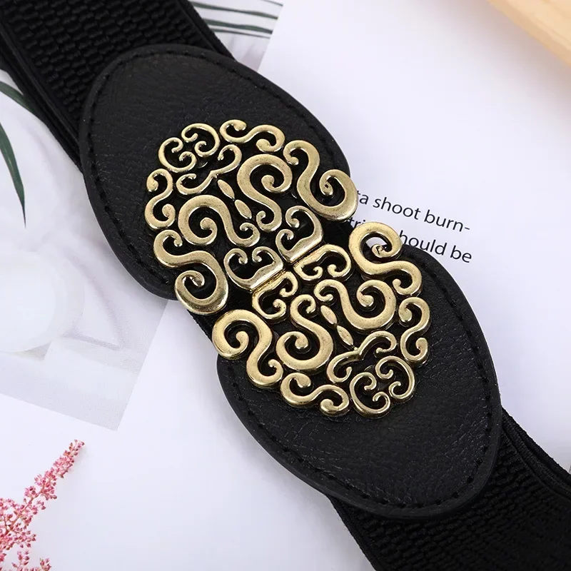 2024 Ladies Elastic Waistband Fashion Wide Waistband Casual Dress with Black Metal Buckle Belt Luxury Designer Belts for Women