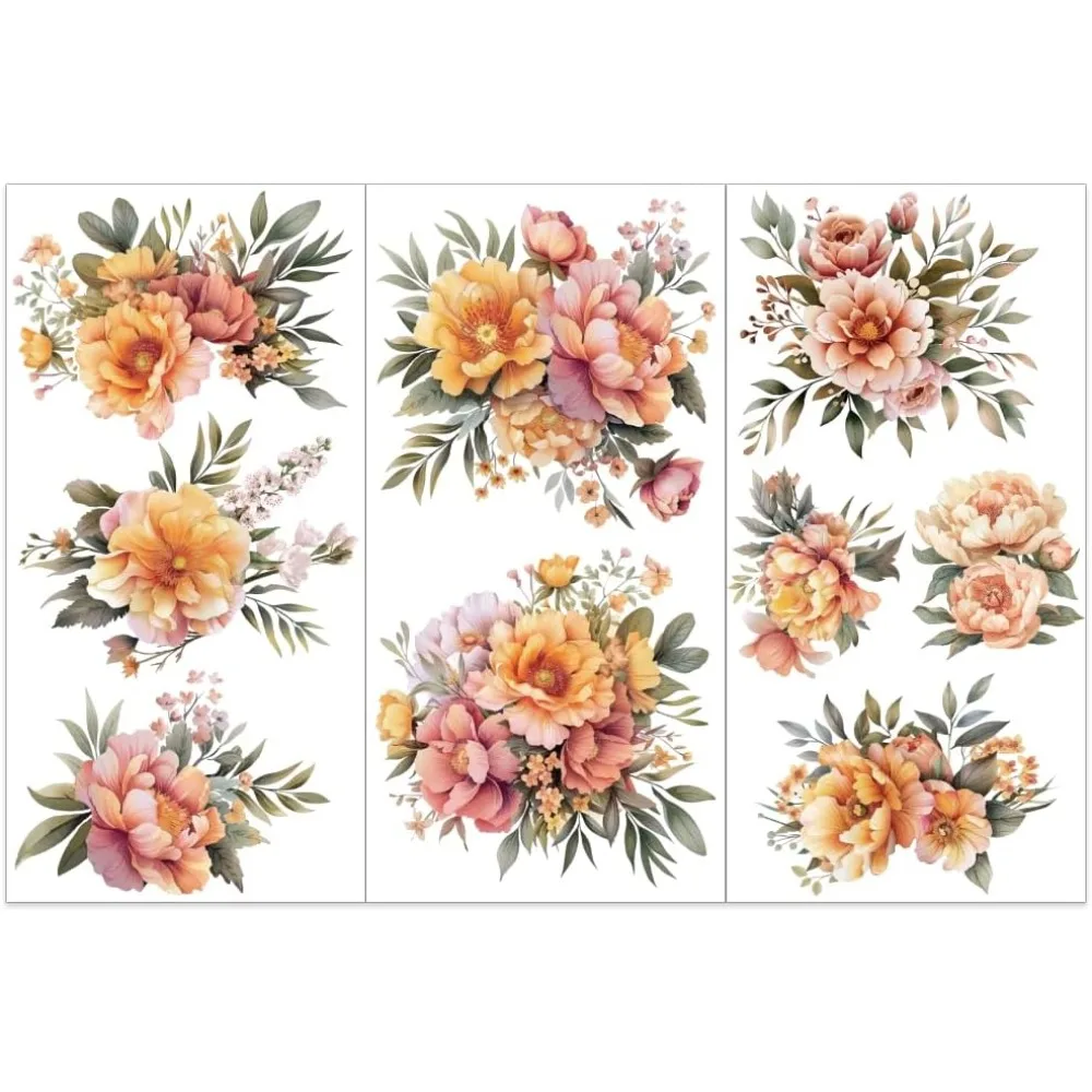 3pcs/Set Peonies Rub on Transfers for Crafts and Furniture 6x12 inch Flower Clusters Decor Transfer Stickers Vintage Floral