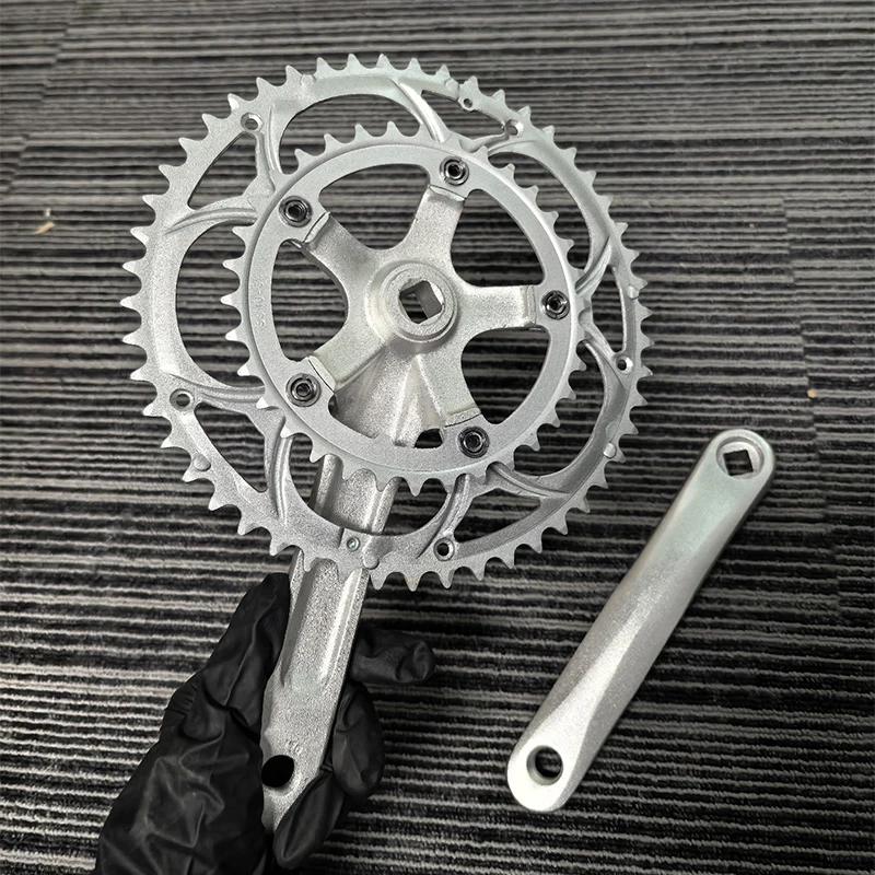 BCD110mm Mattsilber/Schwarz Kurbelgarnitur Rennrad Aluminiumlegierung 50-34 Zähne 8 Gang 9 Gang Vierkantloch Rennstraße 170 mm Kurbel – Detail 2