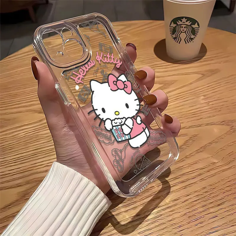 Miniso Sanrio Hello Kitty Popcorn Cute Phone Case For iPhone 15 14 13 12 16 Pro Max 7 8 Plus XR XS MAX Y2K Anti Fall Back Cover