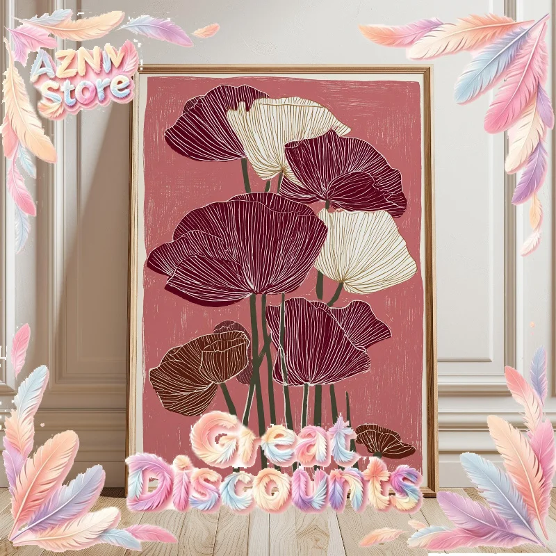 2026 Modern Floral Poppy Minimalist Botanical Contemporary Abstract Flower Canvas Painting Wall Art Poster Print for Home Decor