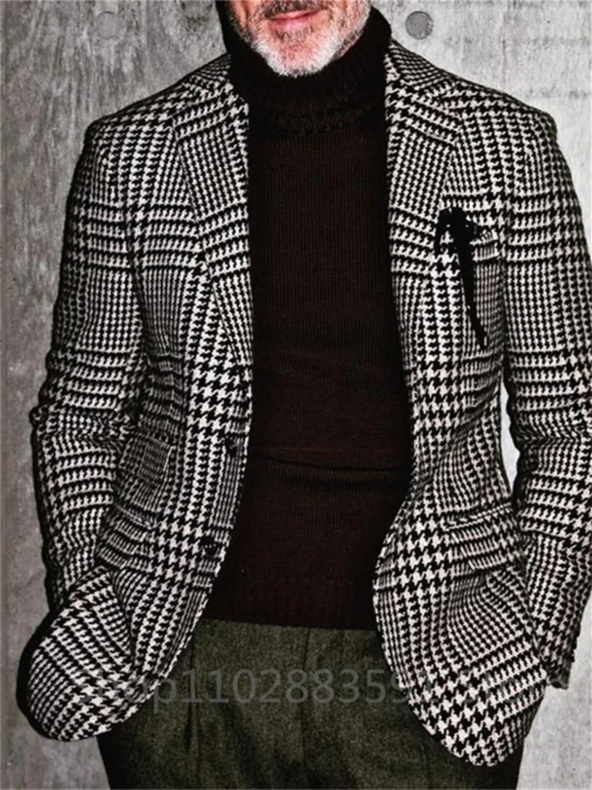1 Pieces Men\'s Suits Jacket Fashion Houndstooth Notch Lapel One Coat Slim Fit Groom Tuxedos Only Blazer For Wedding Business