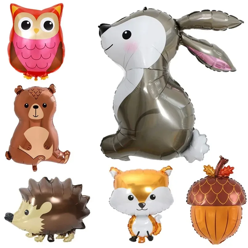 Forest Theme Party Balloon Fox Hedgehog Raccoon Animal Foil Balloons Birthday Woodland  Decor Brown Latex Balloon Baby Shower