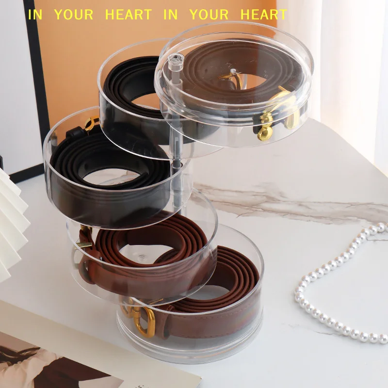 Acrylic Clear Round Storage Box Stackable Belt Rack Display Holder For Watch Jewelry Cosmetics Bracelets Rings Craft Toys Ties