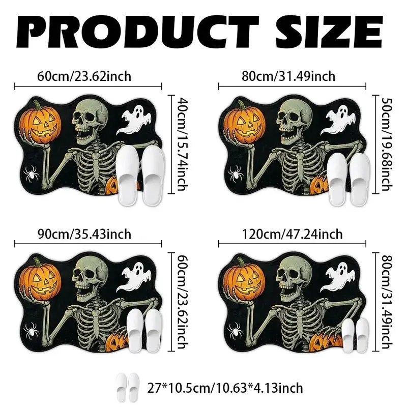 VIKAMA Skeleton Jack‑o‑Lantern Halloween Rug Soft Plush Anti‑slip Carpet For Porch Living Room Festival Home Decoration