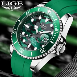 LIGE 2024 Fashion Mens Watches Military Sport Waterproof Quartz Watch For Men Top Brand Luxury Silicone Chronograph Reloj Hombre