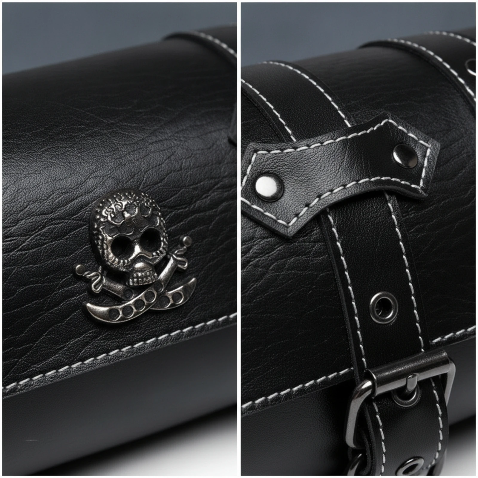 Motorcycle Hanging Bag Riveted Motorcycle Bag with Skull Emblem Saddlebag Reinforced Compact for Bikers, Everyday Riding