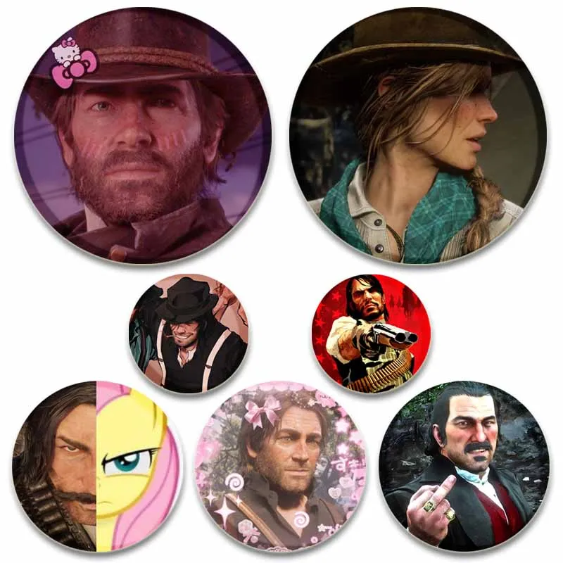 Red Dead Redemption 2 Game Badge Tinplate Cartoon Enamel Pins Handmade Round Snap-in Brooch Backpack Clothing Accessories Gifts