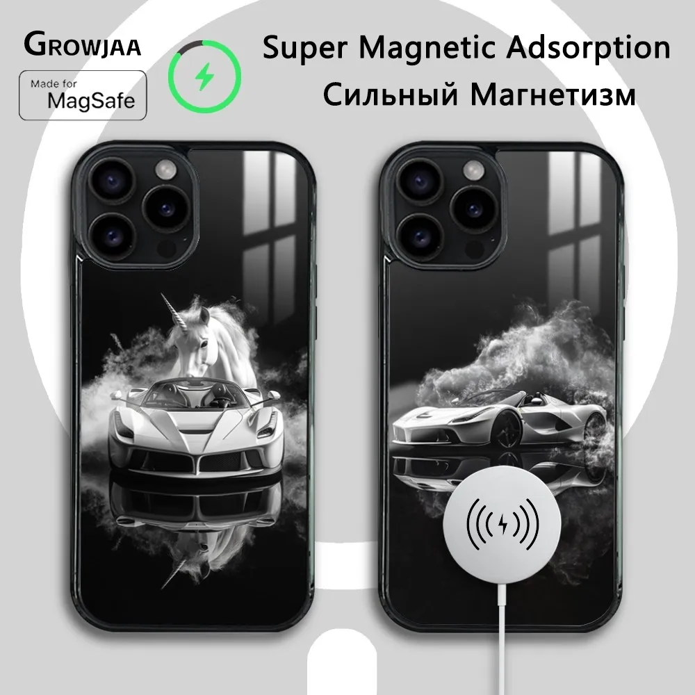 Luxury Car F-Ferrari  Design Phone Case For iPhone 16 15 14 13 12 11 Pro Max Plus Mini Magsafe Mirror Wireless Magnetic Cover