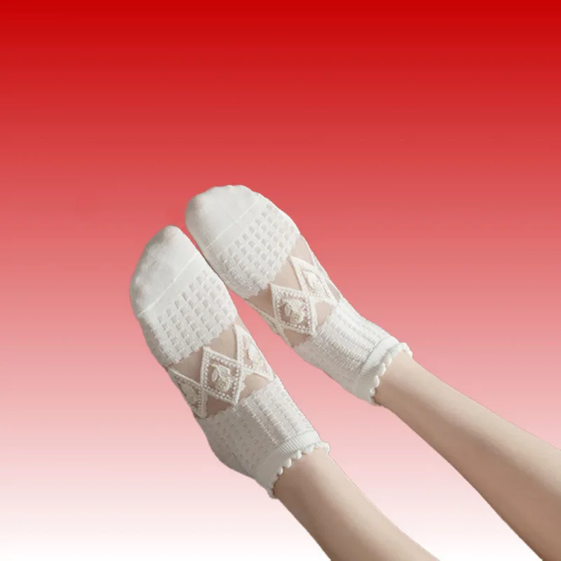 Kaus kaki wanita isi 5 pasang/lot, Set kaus kaki keren tabung rendah putih pendek transparan pelindung kaki pergelangan kaki motif lucu 5 pasang 2024