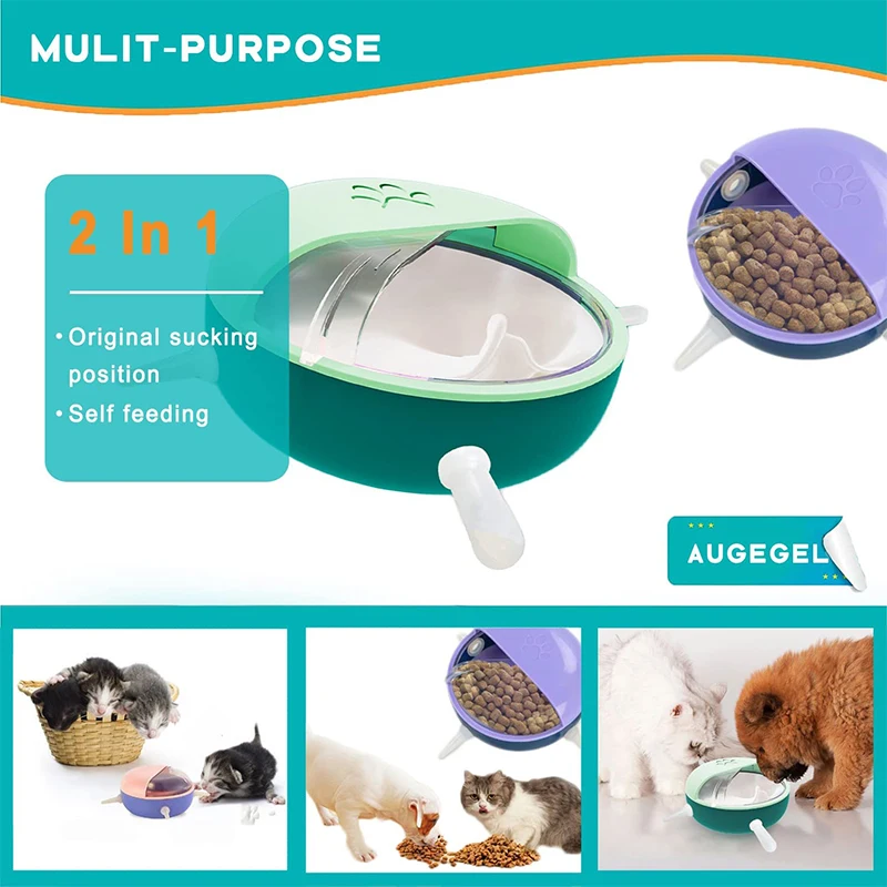 Puppy Kitten Milk Feeder Sets 180ml Bowl 5 Teats Silicone Simulation Nursing Station Cats Food Dispenser Newborn Pet Accessories