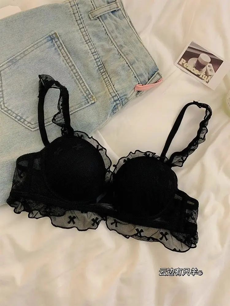 Conjunto de lencería de encaje con bordados de mariposas, diseño atractivo, sujetador sin aros con efecto push-up y bragas a juego, de la marca Pure Desire, suave y cómodo, ropa interior íntima.