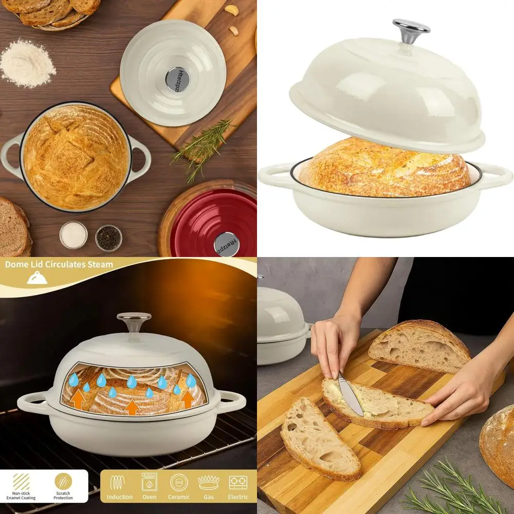 

5.4 Quart Enamel Cast Iron Bread Dutch Oven, Ideal for Sourdough Baking, Oven Safe to 500°F, 25 cm White