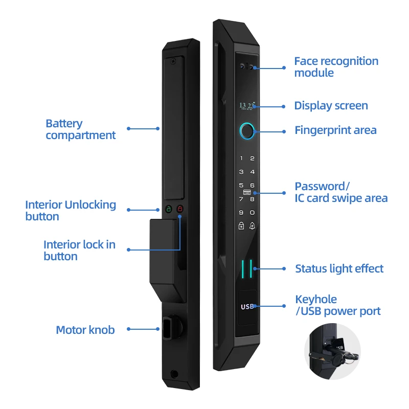Face Recognition Fingerprint Lock 35MM Narrow Bezel Cell Phone Tuya Aluminum Door Code Lock Automatic Smart Door Locks