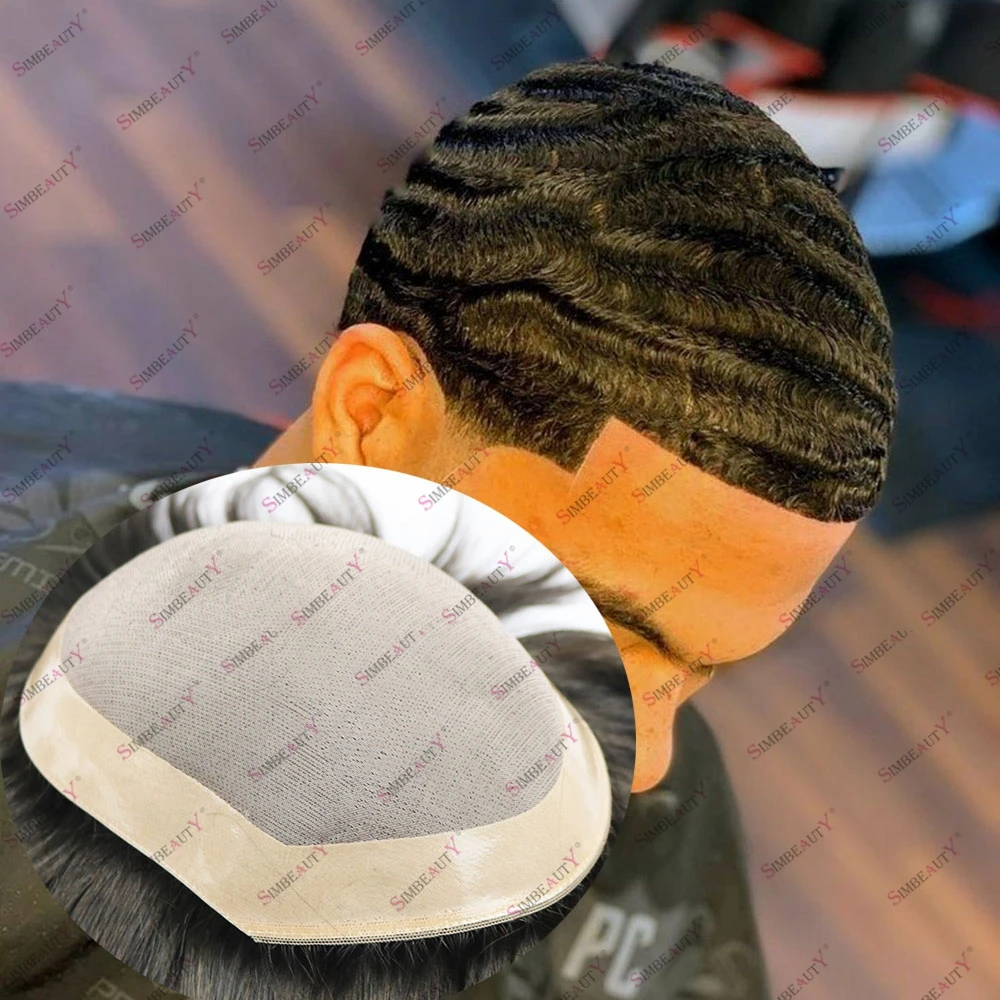 

100% Human Hair Black Men's 360Waves Hair Replacement System 8mm 10mm 12mm 15mm Waves Black Brown Male Hair Prosthesis Toupee