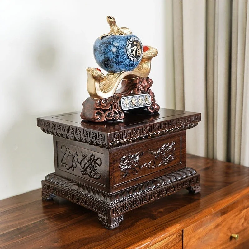 r5.21 ebony god of wealth buddha statue guan gong heightened solid wood base staircase lotus eight treasures buddha altar niches