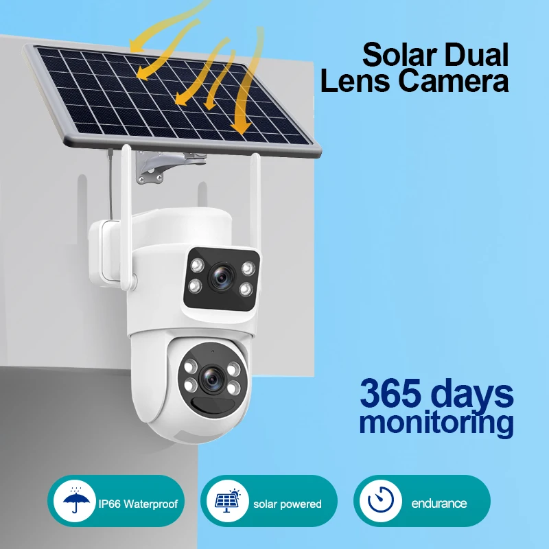 2 عدسة 8MP 4K 2.4G 5G WiFi6 CCTV لوحة طاقة شمسية لاسلكية تعمل بالطاقة PTZ كاميرا الأمن 4G بطاقة Sim كاميرا تعمل بالطاقة الشمسية في الهواء الطلق #5