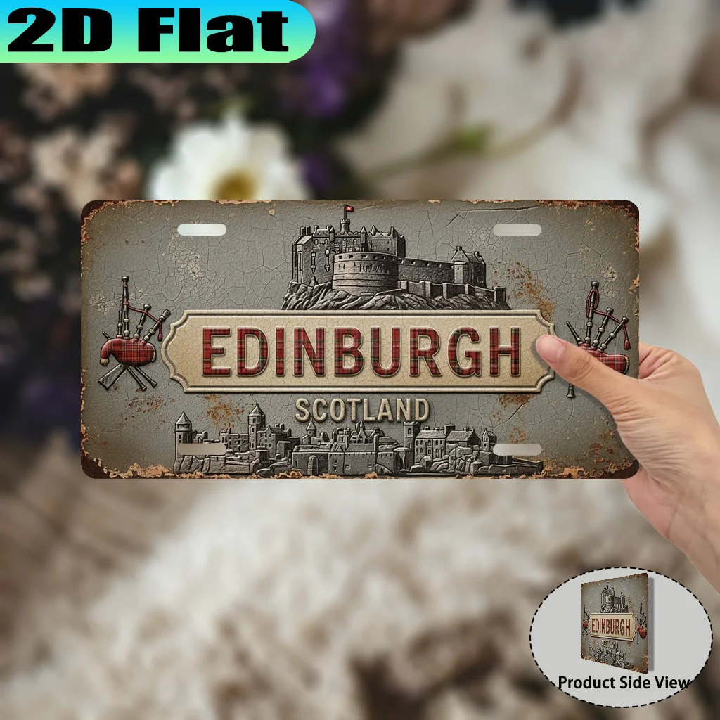 2D Flat,1pc, Edinburgh Scotland Vintage Aluminum Sign (12 X 6in), Decorative Only, New Year Gift, Scottish Retro Style, Gift