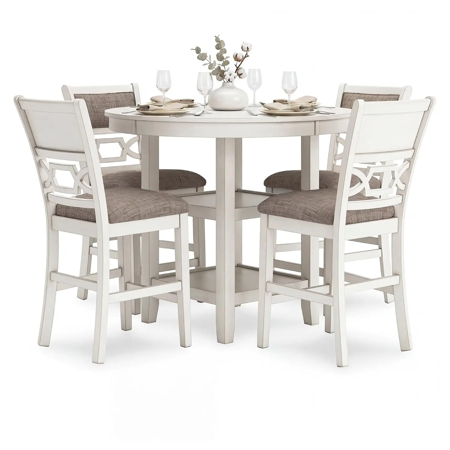Round Dining Table Set for 4, Counter Height
