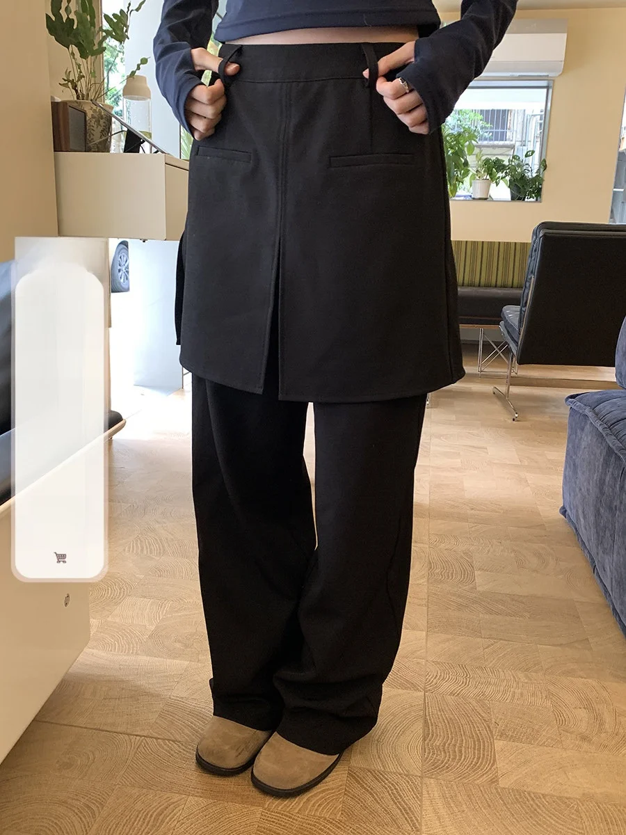 

Брюки Sinbounboun в корейском стиле с высокой талией, драпированные, повседневные, имитация двухслойных брюк-костюма, модные прямые брюки