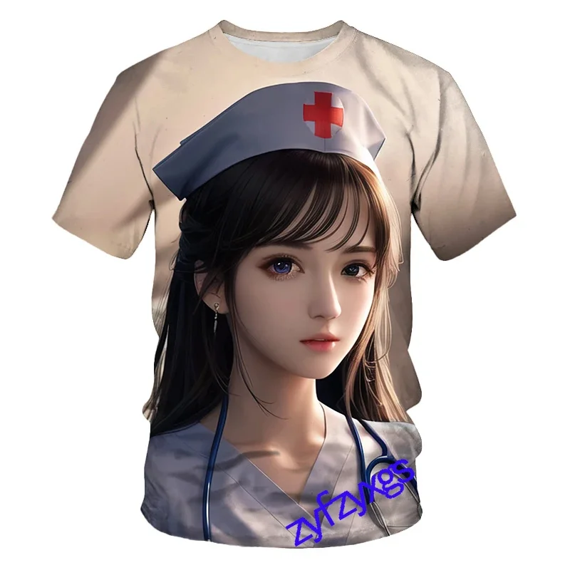 New Summer Tide Nurse Picture Men T-Shirts Casual 3D Print Tees Hip Hop Personality Round Neck Short Sleeve Quick-Dry Tops