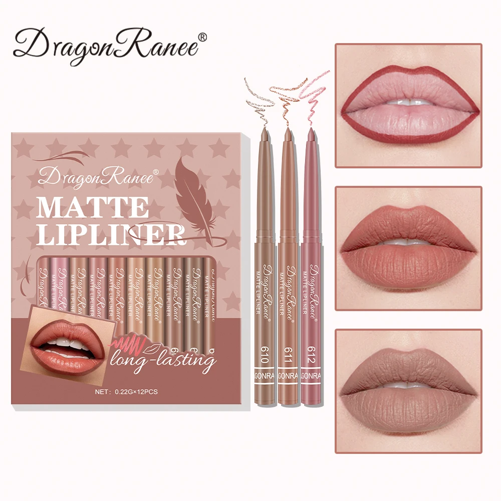 입술 모양을 잡아주는 12피스 립 라이너 세트, 초보자 친화적인, 자연스럽고 섬세한 립 펜슬, 방수 매트 누드 립 라이너 세트