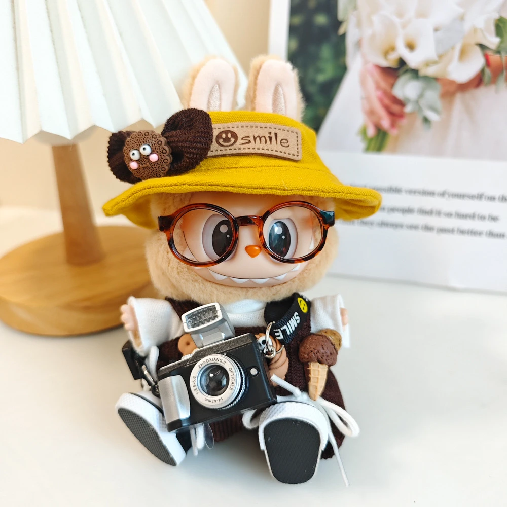 

17 см Labubu плюшевая игрушка насадка костюм шляпа обувь камера милая мини Южная Корея Kpop кукла одежда вечерние Diy подарок на день рождения