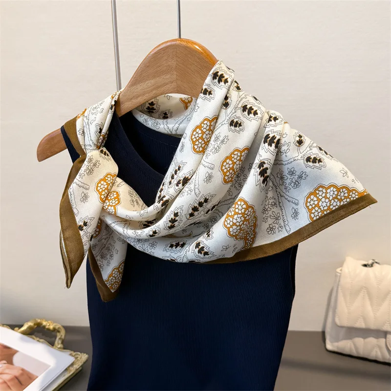 

68x68cm Paisley Print Square Scarf Women Ribbon Hijab Silk Neckerchief Fashion Shawl Wraps Headband Handle Hair Pashmina Bandana