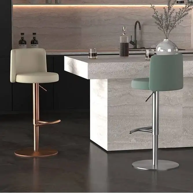 Steel Metal Stainless Bar Stool Household Liftable Rotating Island High Dining Chair Restaurant Cafe Backrest High Stool