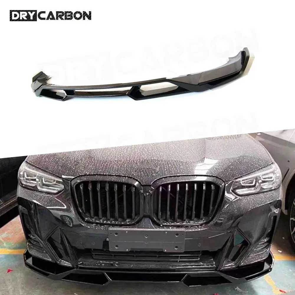 3Pcs/set Carbon Look Front Lip for BMW X3 G01 X4 G02 M Sport  2022+  Gloss Black Front Bumper Chin Lip Body Kit